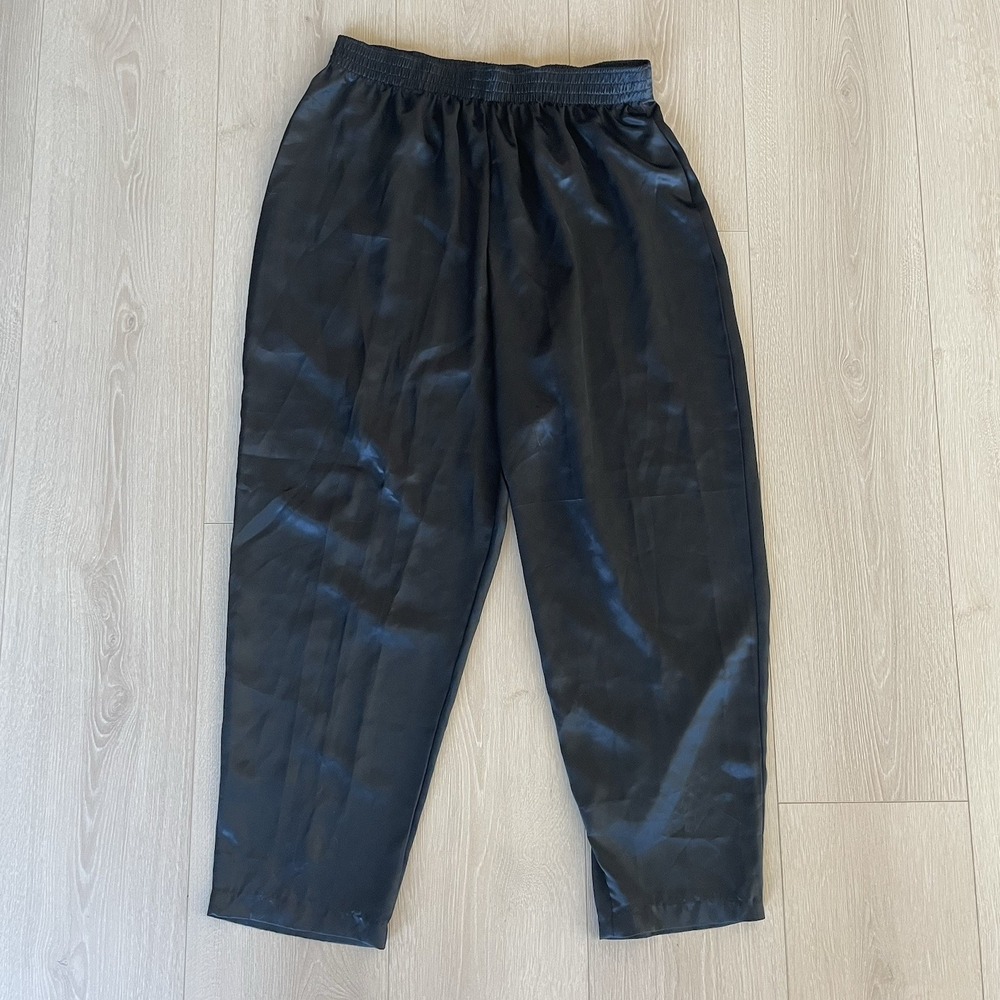 vintage Silver Threads Black Satin Pants 3X elastic waistband Loungewear Pajamas